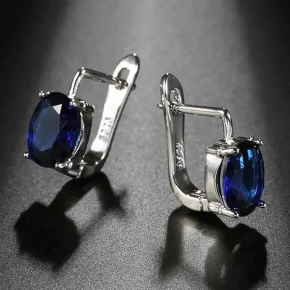 NEW DARK BLUE DIAMOND 925 STERLING SILVER EARRINGS, NICE EARRINGS, CUTE EARRINGS - Picture 2 of 3